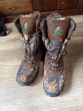 Rocky Camo Hunting Boots with Brown Leather Accents